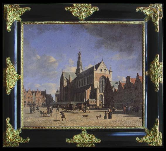 framed  BERCKHEYDE, Gerrit Adriaensz. The Market Place and the Grote Kerk at Haarlem, Ta119